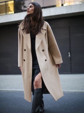 Zara Soft Oversized Coat Small Beige Double Breasted Long Coat